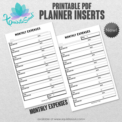 Monthly Expenses Tracker - Printable Planner Inserts