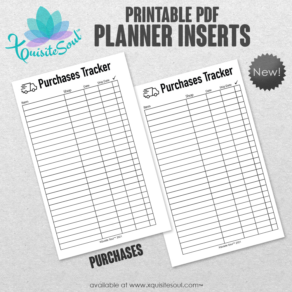 Purchases Tracker - Printable Planner Inserts