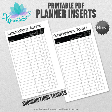 Subscriptions Trackers - Printable Planner Inserts