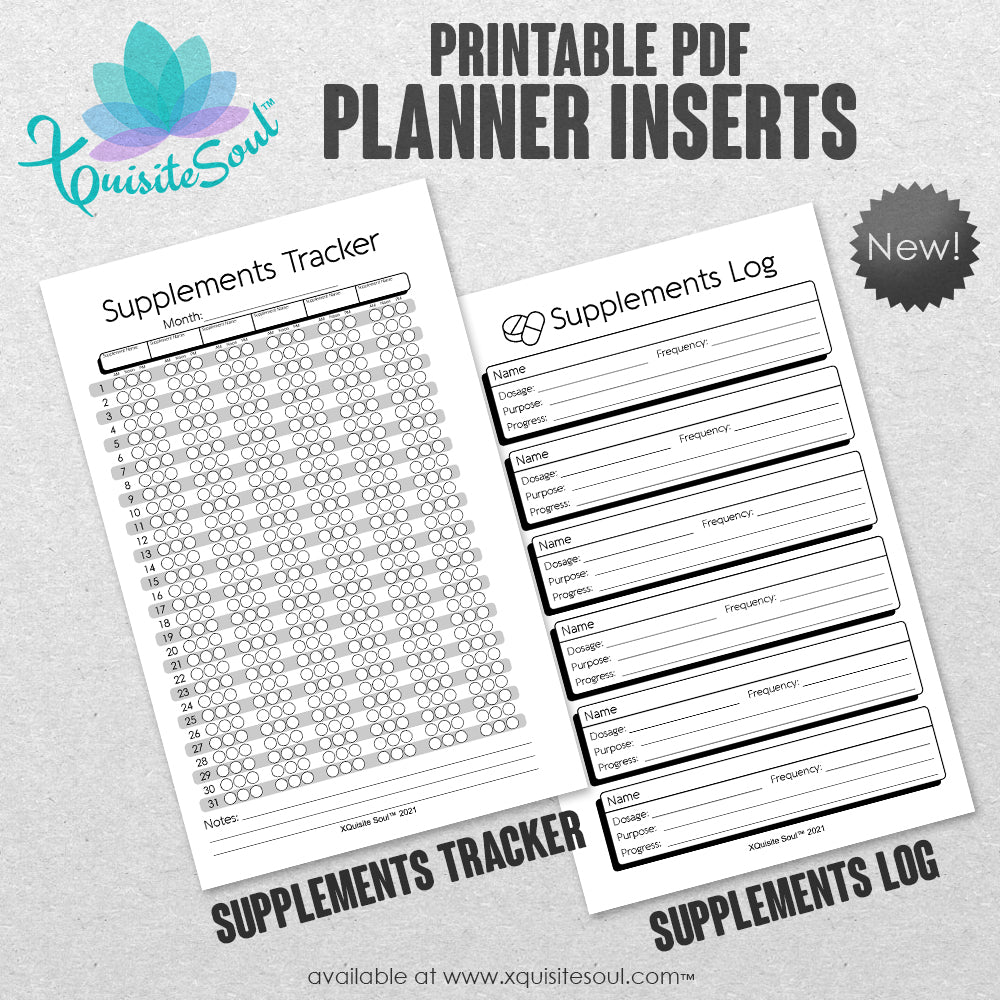Supplements Log and Tracker - Printable Planner Inserts