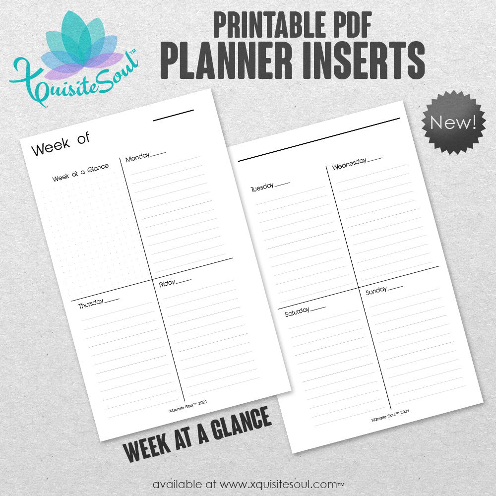 Undated Week at a Glance - Printable Planner Inserts