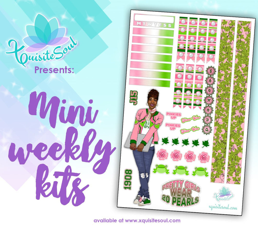 Salmon Pink and Apple Green Sorority Stickers African American Mini Weekly Kit