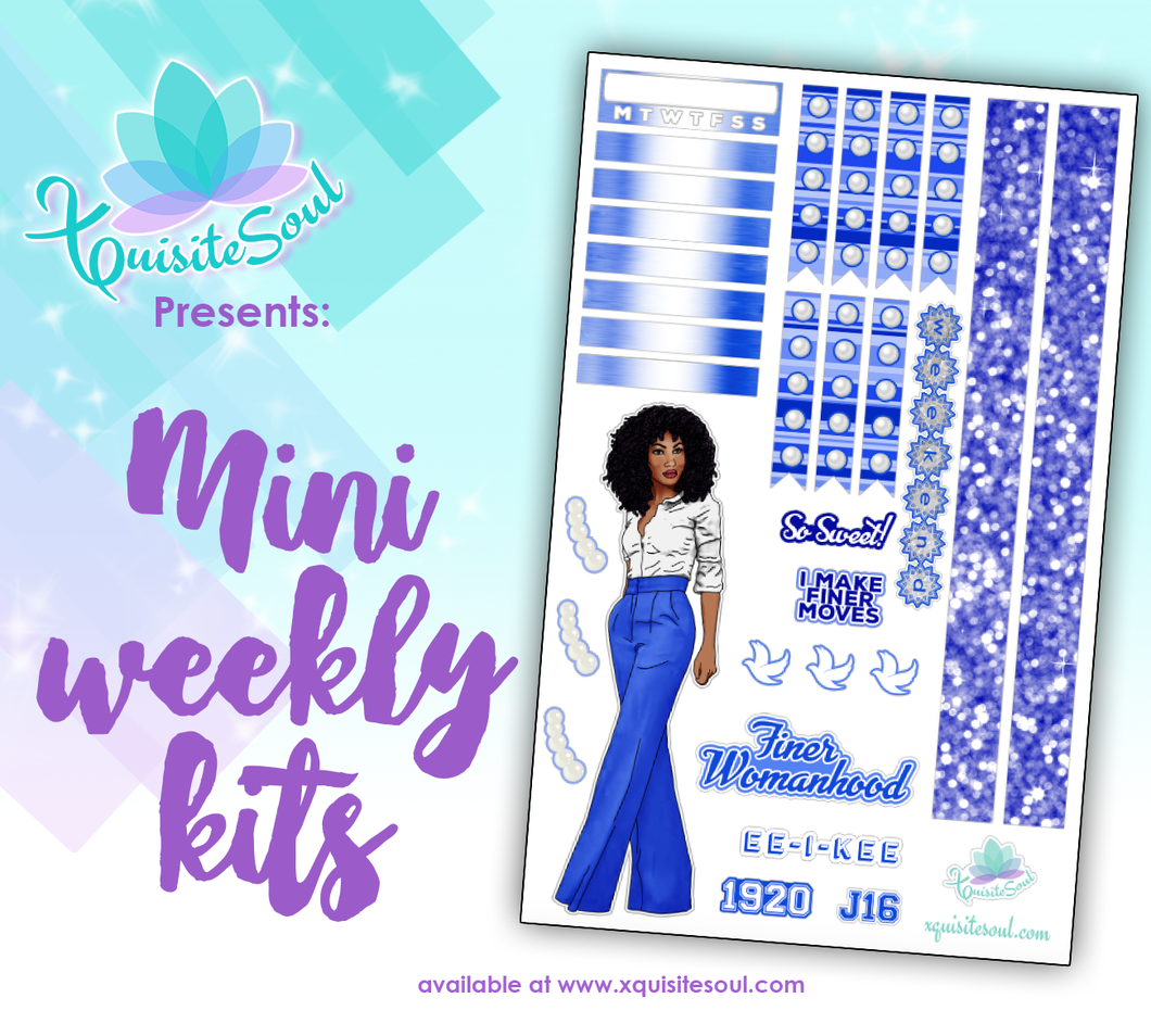 Royal Blue and White Sorority Stickers 2.0 African American Mini Weekly Kit