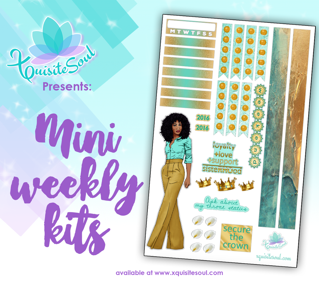 Teal and Gold Sorority Stickers African American Mini Weekly Kit