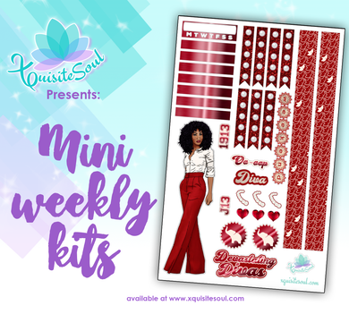 Crimson Red and Cream Sorority Stickers African American Mini Weekly Kit