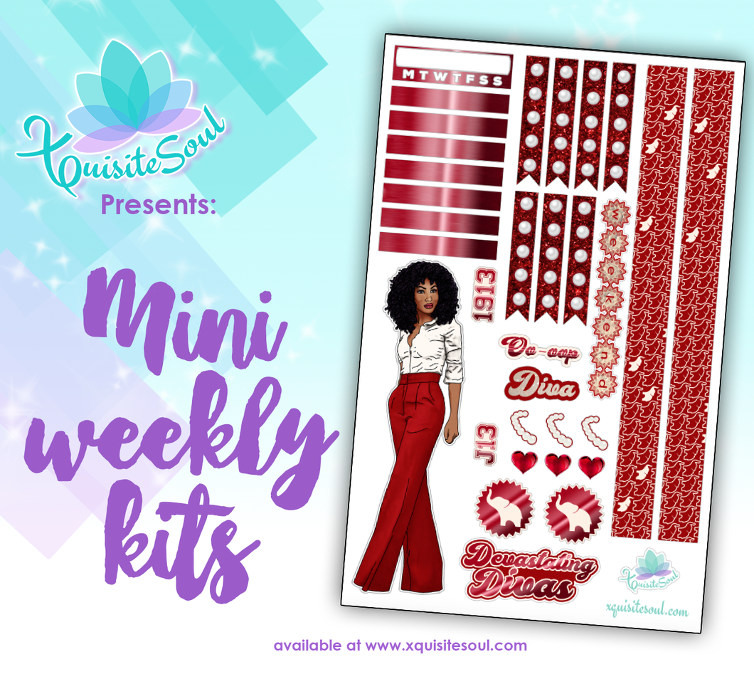 Crimson Red and Cream Sorority Stickers African American Mini Weekly Kit